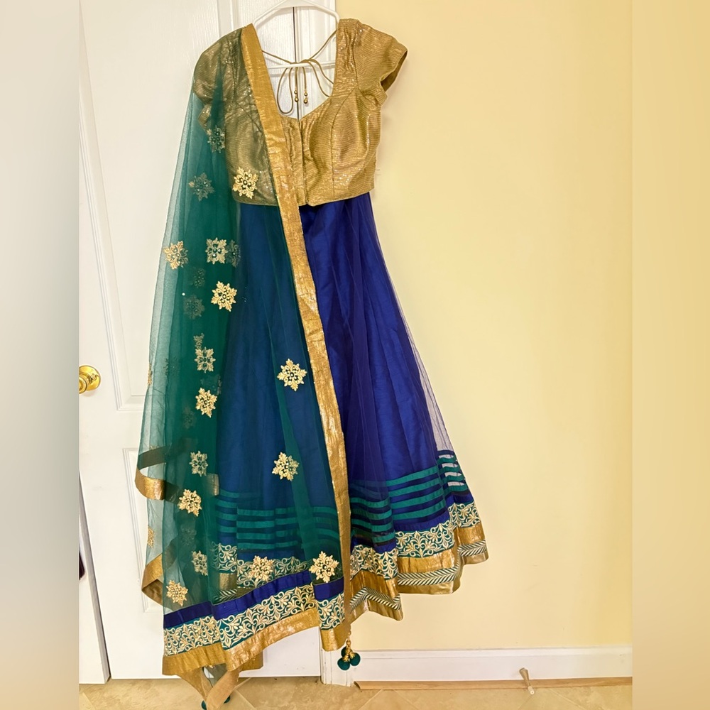 Regal Navy Blue & Gold Sequin Lehengha Choli with Dupatta | Size Small - Picture 2 of 7